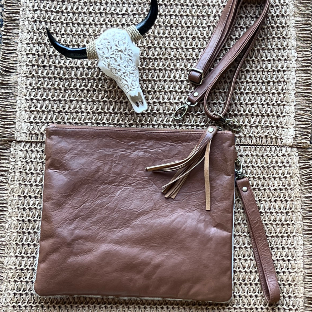 Branded TT Cowhide Clutch- Large