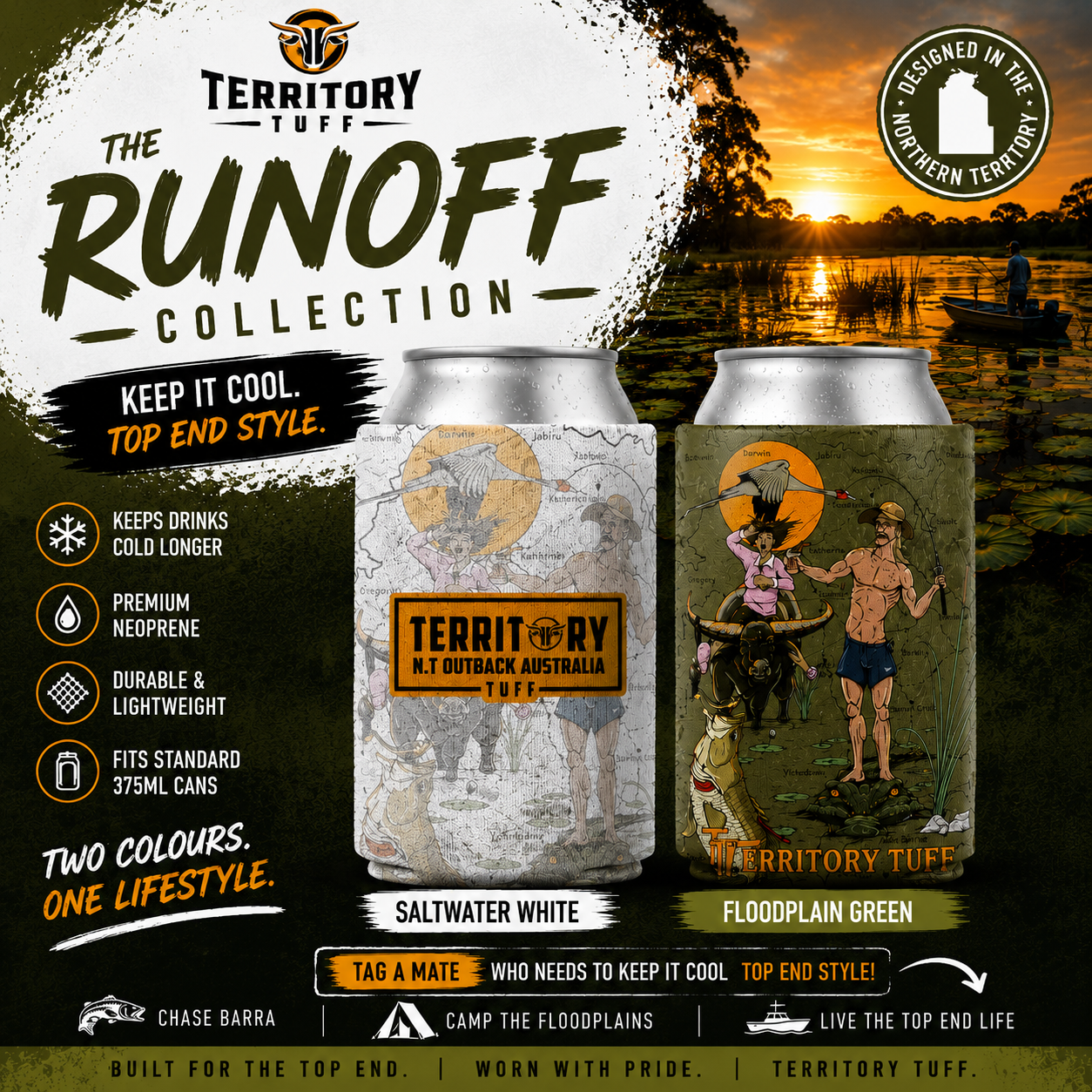 Territory Tuff Runoff Collection - Saltwater White Singlet